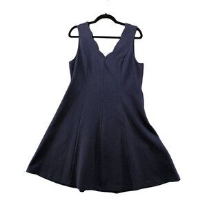 Lace & Mesh Fit Flare Scallop Trim V-neck Sleeveless Party Dress Blue Size XL